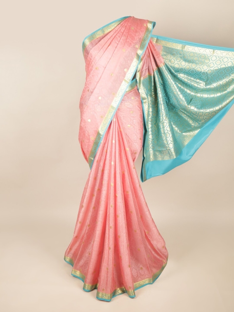 

Pothys Pink & Blue Floral Zari Art Silk Saree