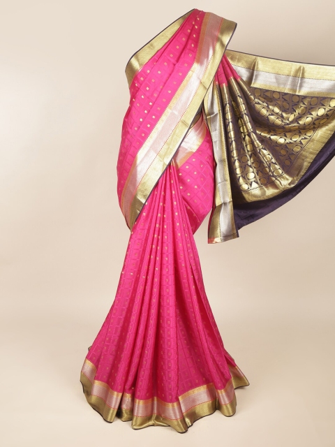 

Pothys Pink & Gold-Toned Floral Zari Art Silk Saree