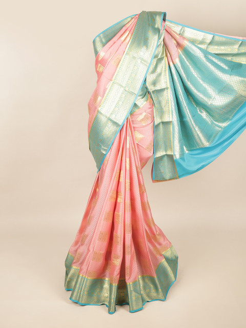

Pothys Pink & Turquoise Blue Ethnic Motifs Zari Art Silk Saree