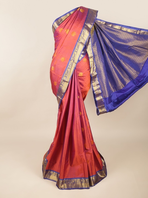 

Pothys Mauve & Blue Ethnic Motifs Zari Pure Silk Saree