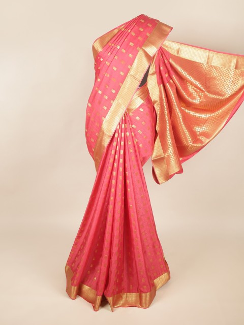 

Pothys Pink & Gold-Toned Woven Design Grape Silk Saree