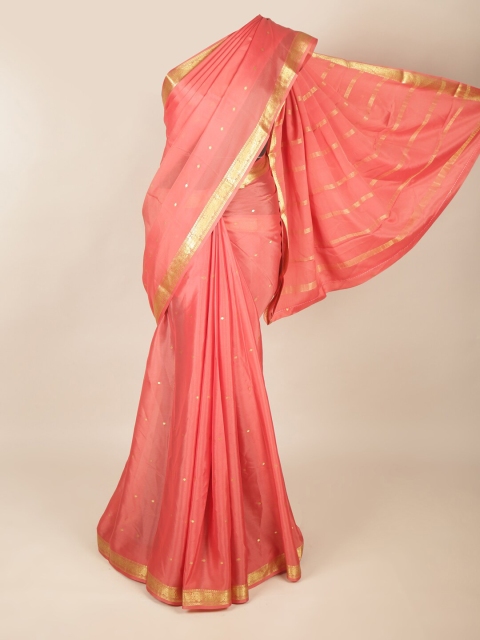 

Pothys Peach-Coloured & Gold-Toned Woven Design Art Silk Saree