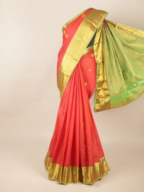 

Pothys Orange & Green Ethnic Motifs Zari Pure Silk Saree