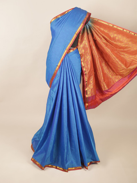 

Pothys Blue & Red Woven Design Pure Silk Saree