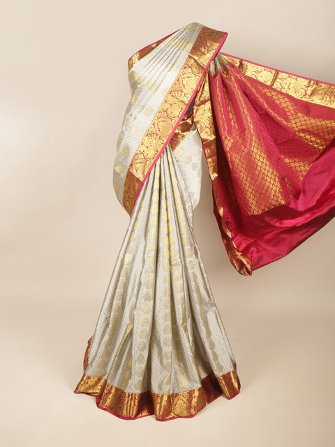 

Pothys Grey & Fuchsia Ethnic Motifs Zari Pure Silk Saree
