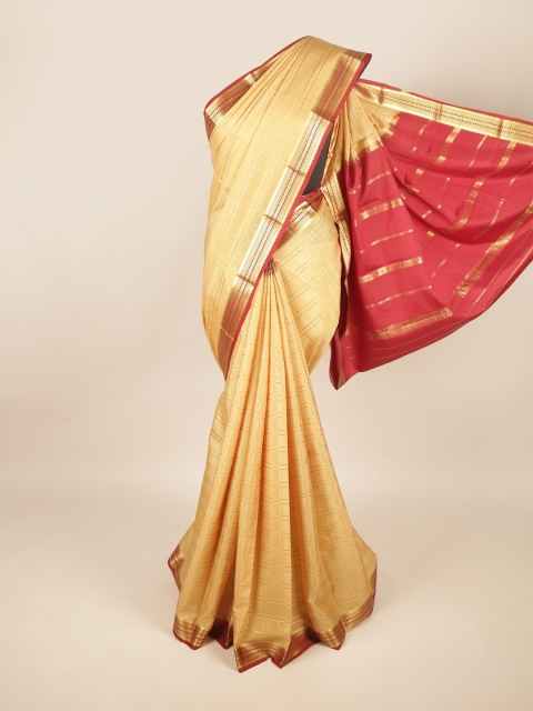 

Pothys Cream-Coloured & Red Striped Zari Art Silk Saree