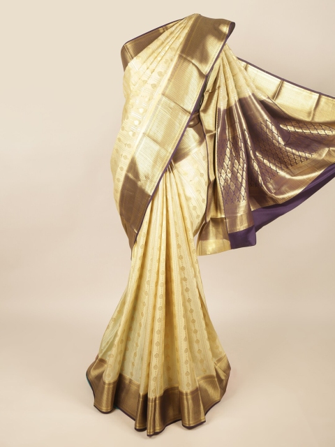 

Pothys Cream-Coloured & Navy Blue Ethnic Motifs Zari Art Silk Saree