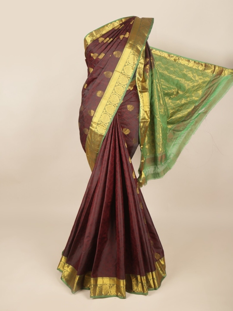 

Pothys Maroon & Gold-Toned Ethnic Motifs Zari Pure Silk Saree