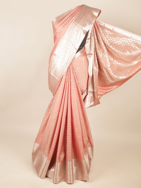 

Pothys Peach-Coloured & Silver-Toned Ethnic Motifs Zari Art Silk Saree