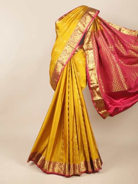 

Pothys Mustard & Red Woven Design Zari Pure Silk Saree