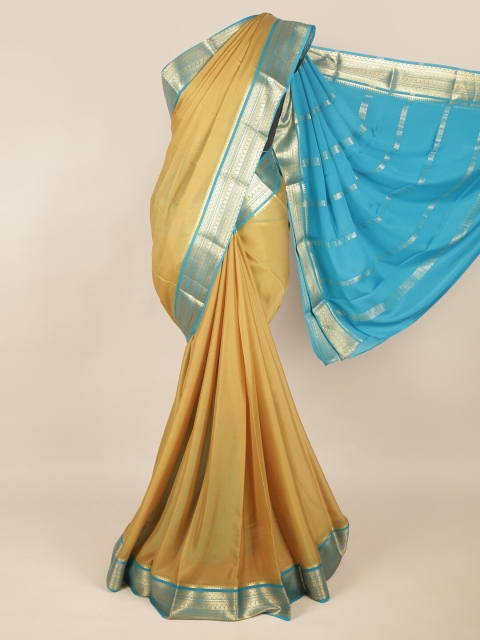 

Pothys Beige & Blue Floral Zari Art Silk Saree