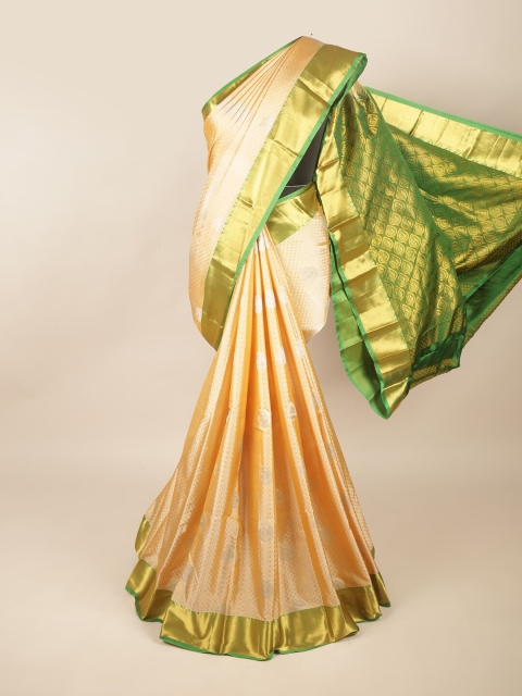 

Pothys Cream-Coloured & Green Ethnic Motifs Pure Silk Saree
