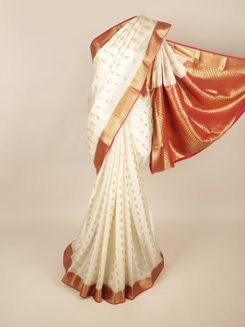 

Pothys Cream-Coloured & Orange Woven Design Zari Art Silk Saree