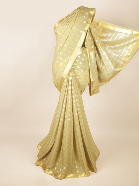 

Pothys Green & Gold-Toned Woven Design Art Silk Saree