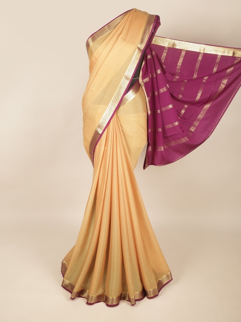 

Pothys Cream-Coloured & Purple Art Silk Saree