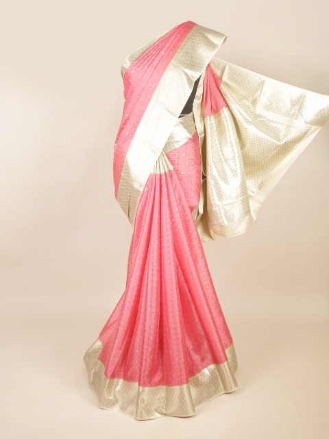 

Pothys Pink & Silver-Toned Ethnic Motifs Zari Art Silk Saree
