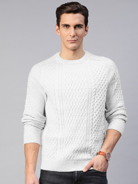 

Marks & Spencer Men White Cable Knit Pullover