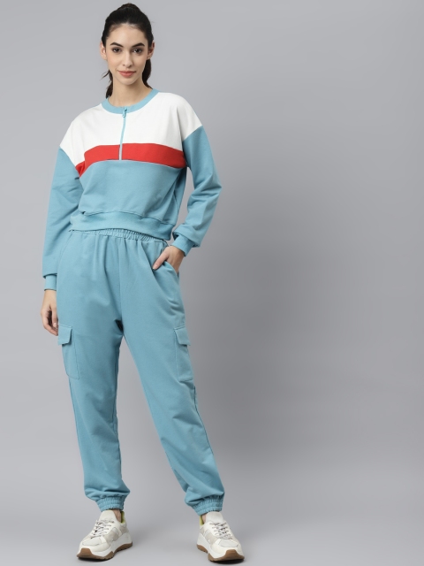 

Laabha Women Blue & White Colourblocked Tracksuit