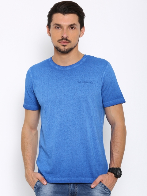 

Slub Men Blue Solid Round Neck T-shirt