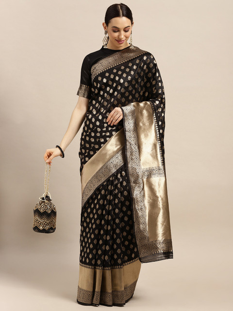 

Saree mall Black Ethnic Motifs Silk Blend Banarasi Saree