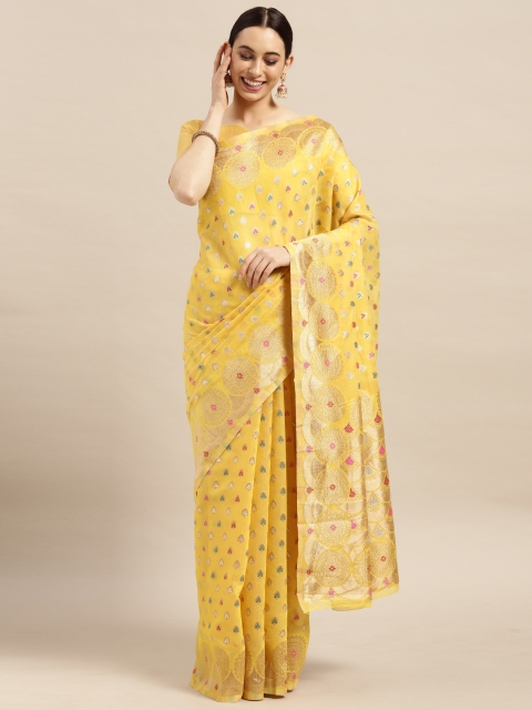 

Saree mall Yellow & Golden Ethnic Motifs Silk Blend Banarasi Sarees