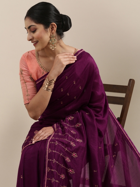 

Mitera Purple Embellished Ethnic Motifs Silk Blend Saree