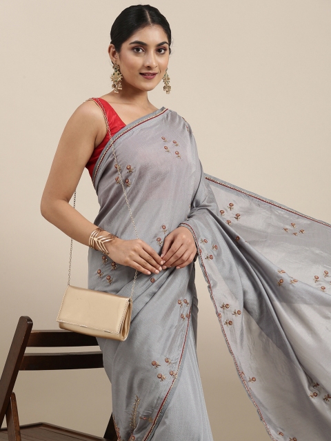 

Mitera Grey Floral Embellished Silk Blend Saree