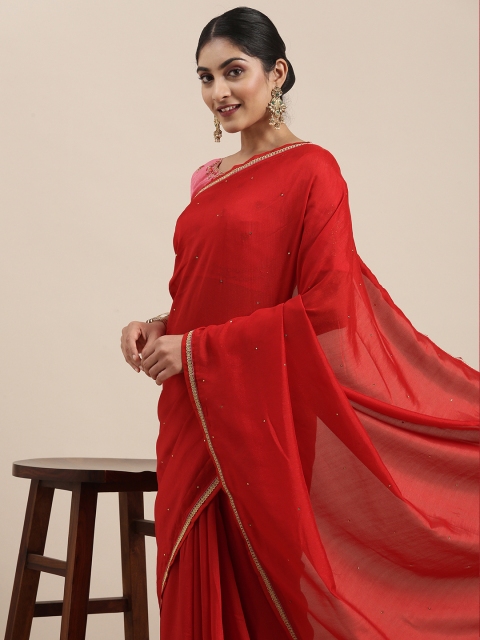 

Mitera Red Floral Embellished Silk Blend Saree