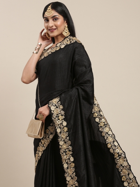 

Mitera Black Floral Embroidered Saree