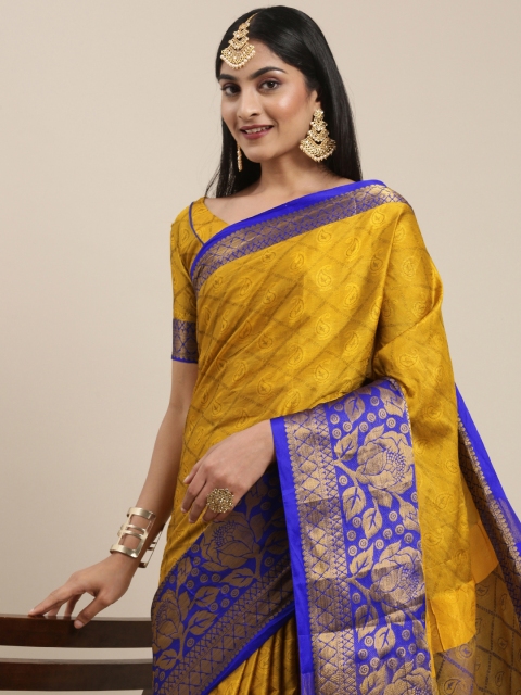 

Mitera Yellow Paisley Silk Cotton Banarasi Saree