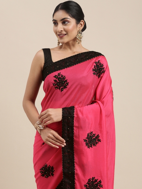 

Mitera Pink & Black Floral Embroidered Silk Cotton Saree