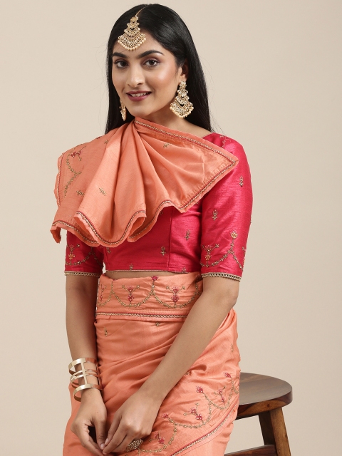 

Mitera Orange Floral Embellished Silk Blend Saree