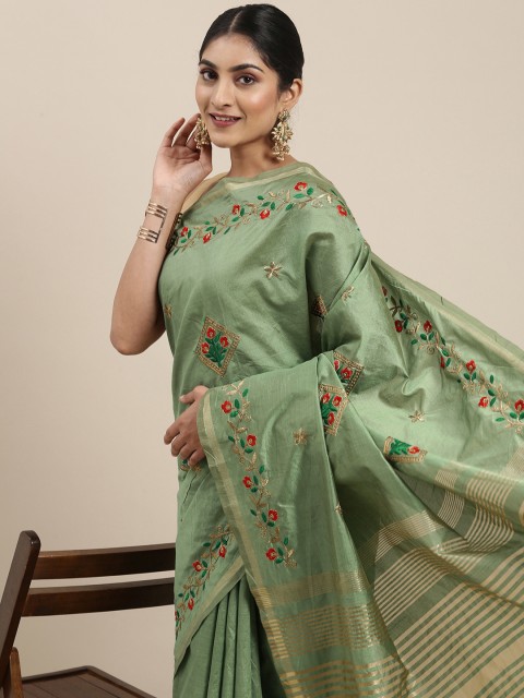 

Mitera Green Floral Embroidered Saree