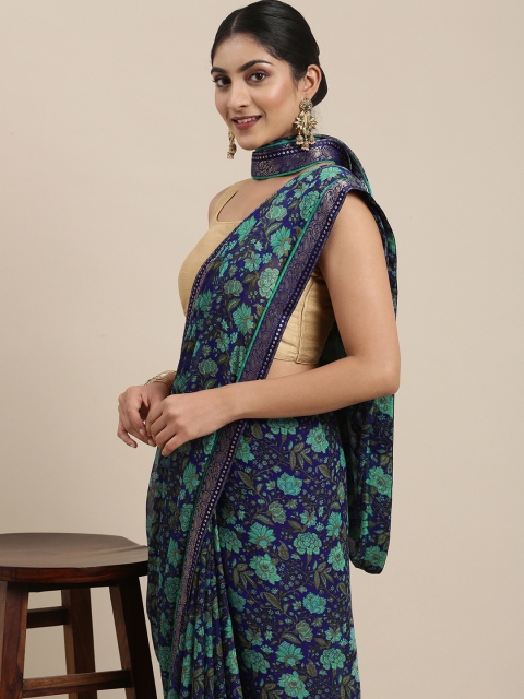 

Mitera Blue Floral Pure Chiffon Saree