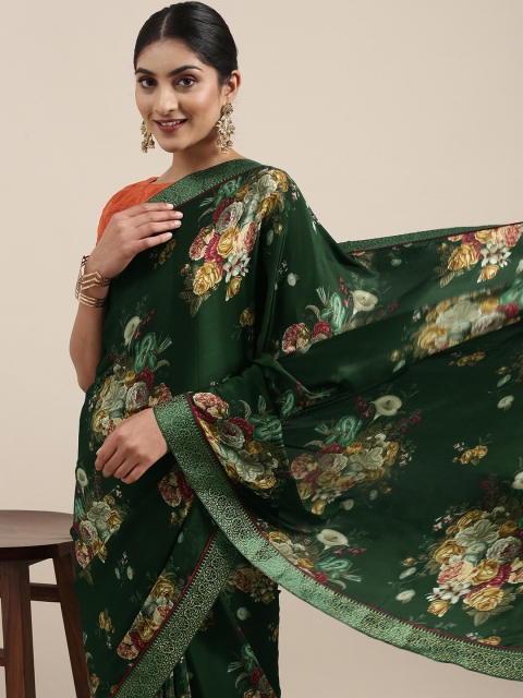 

Mitera Green Floral Pure Crepe Saree