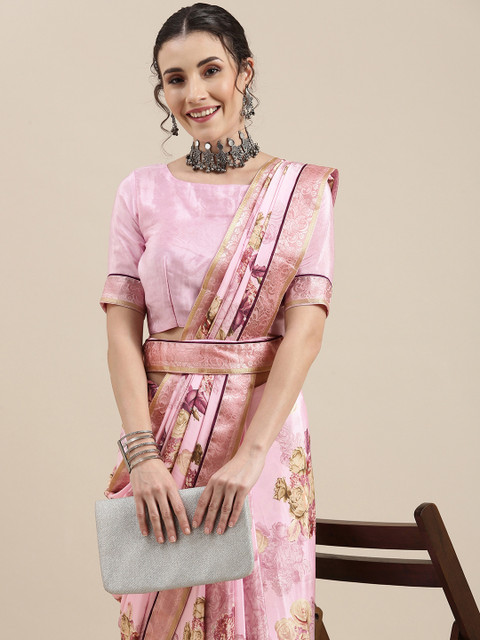 

Mitera Pink Floral Pure Crepe Saree