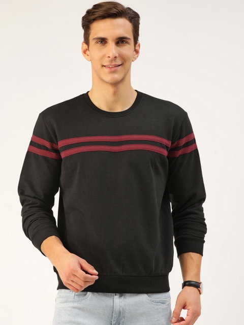 

GESPO Men Black & Maroon Striped Sweatshirt