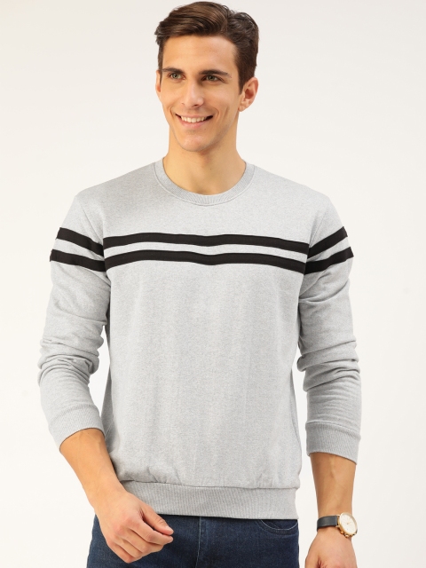 

GESPO Men Grey Melange & Black Striped Detail Sweatshirt