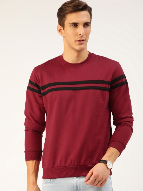 

GESPO Men Maroon Striped Sweatshirt