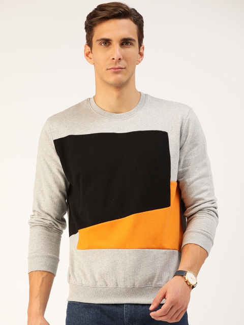 

GESPO Men Grey & Mustard Yellow Colorblocked Sweatshirt