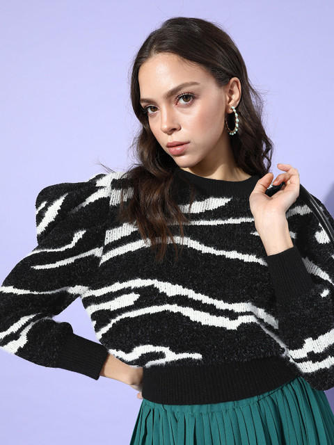

COVER STORY Women Black Abstract Power Shoulders Sweater