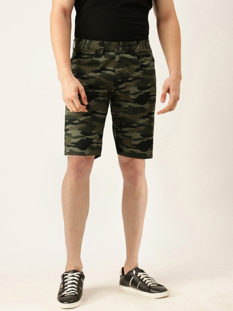 

IVOC Men Olive Green & Black Cotton Camouflage Printed Slim Fit Chino Shorts