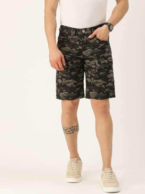 

IVOC Men Grey & Black Cotton Camouflage Print Slim Fit Chino Shorts