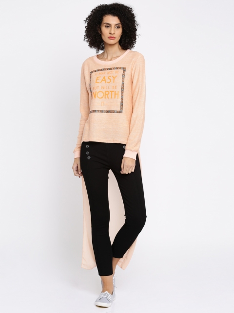 

Deal Jeans Women Peach-Coloured Printed High-Low Top