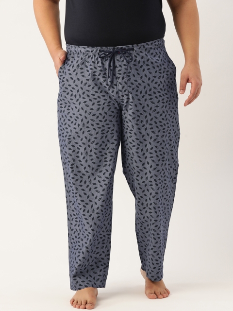

IVOC Plus Men Blue & Black Leaf Print Pure Cotton Lounge Pants