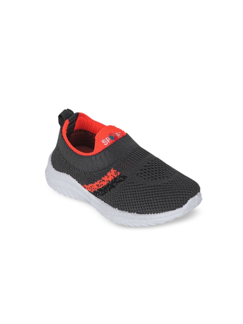 

FEETWELL SHOES Unisex Kids Grey Woven Design Slip-On Sneakers