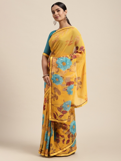 

Mitera Yellow Floral Pure Georgette Saree