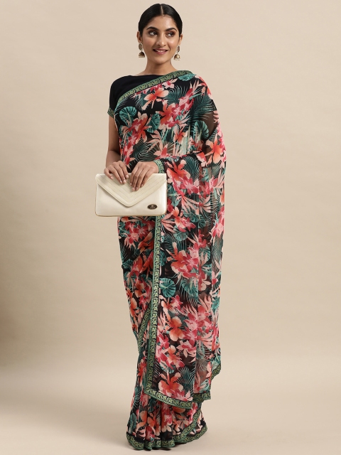 

Mitera Blue & Red Floral Pure Georgette Saree
