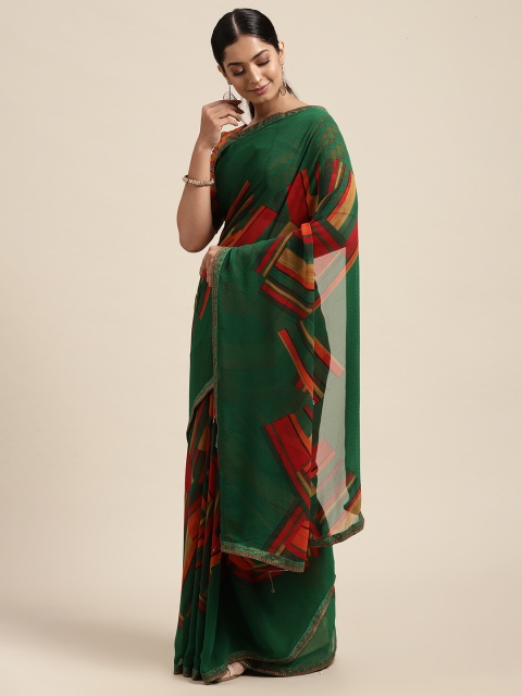 

Mitera Green Colourblocked Pure Georgette Saree