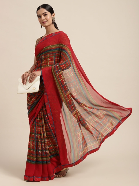

Mitera Red & Multicoloured Striped Pure Georgette Saree